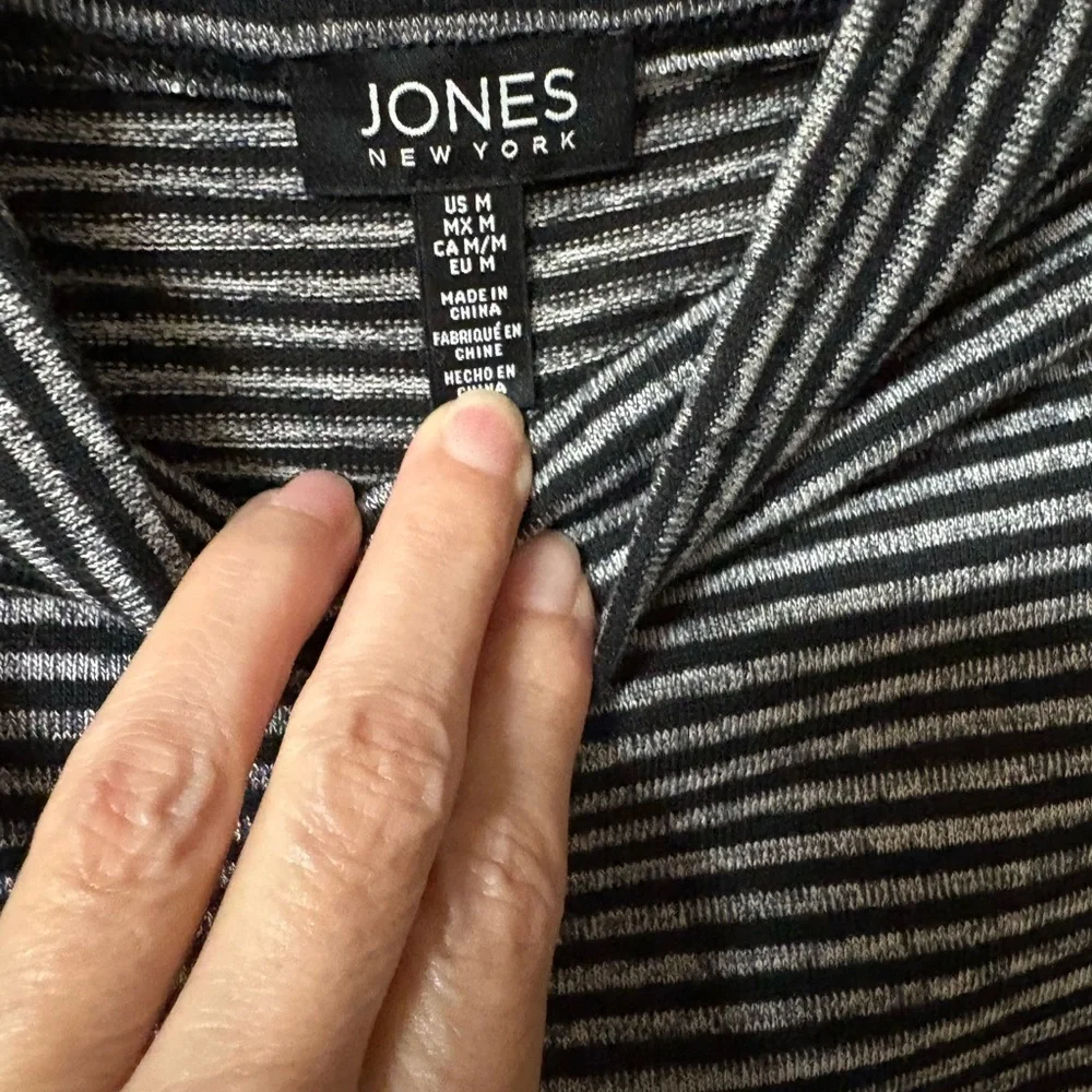Jones New York Black and Gray Striped Mock Turtle Top - Picture 3 of 7